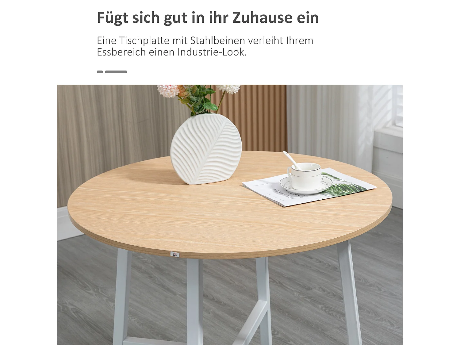 Table à manger ronde pour 4 personnes en bois contreplaqué et métal, coloris bois naturel, diamètre 80 cm