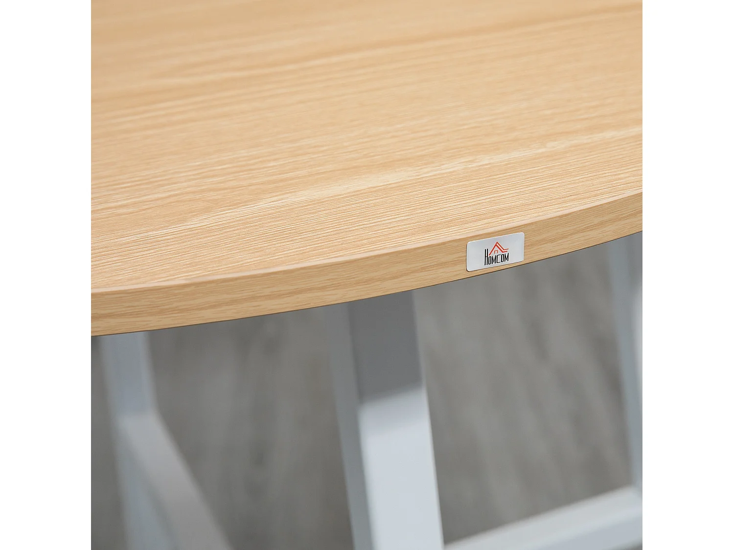Table à manger ronde pour 4 personnes en bois contreplaqué et métal, coloris bois naturel, diamètre 80 cm