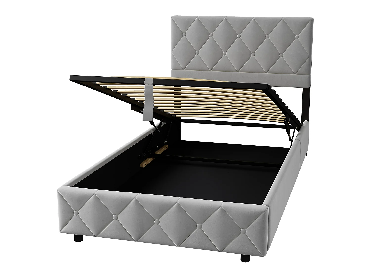 Lit coffre 90x190 cm, lit enfant avec tête de lit de décoration couture bouton, sans matelas, gris