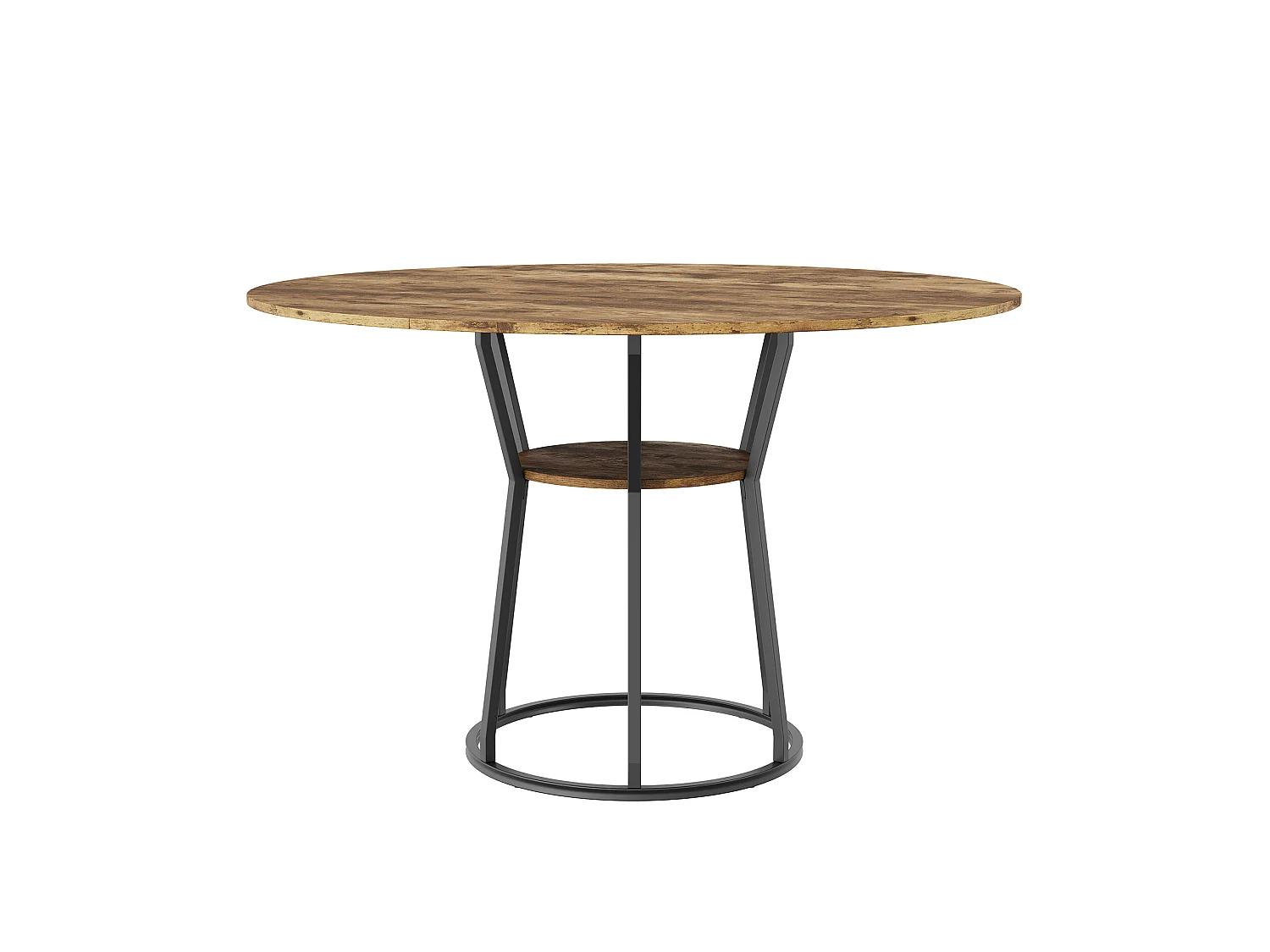 DreamMespace Table à Manger Ronde 120 cm - Table Repas 6 Personnes avec Étagère de Rangement Intégrée, Moderne Marron et Noir