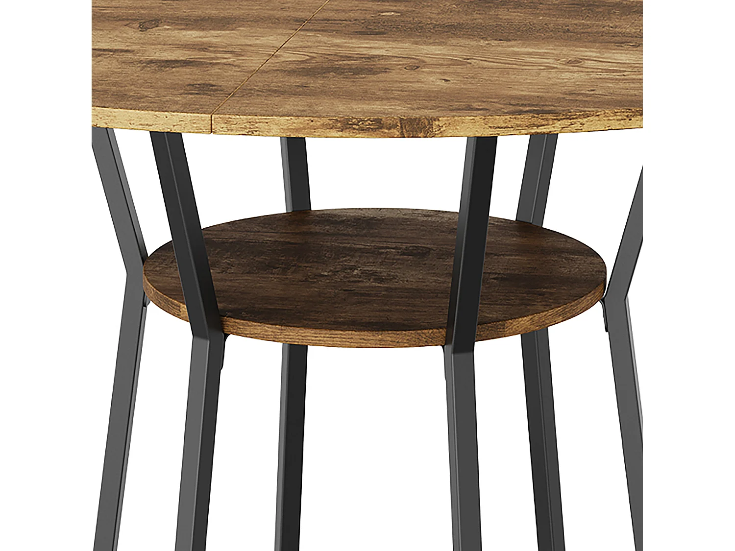 DreamMespace Table à Manger Ronde 120 cm - Table Repas 6 Personnes avec Étagère de Rangement Intégrée, Moderne Marron et Noir