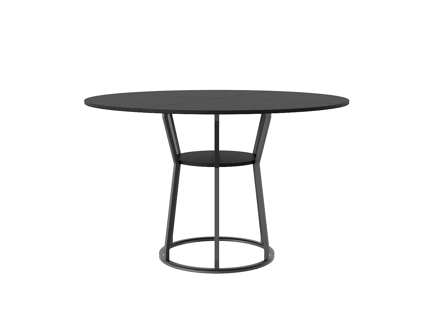 DreamMespace Table à Manger Ronde 120 cm - Table Repas 6 Personnes avec Étagère de Rangement Intégrée, Design Épuré Noir