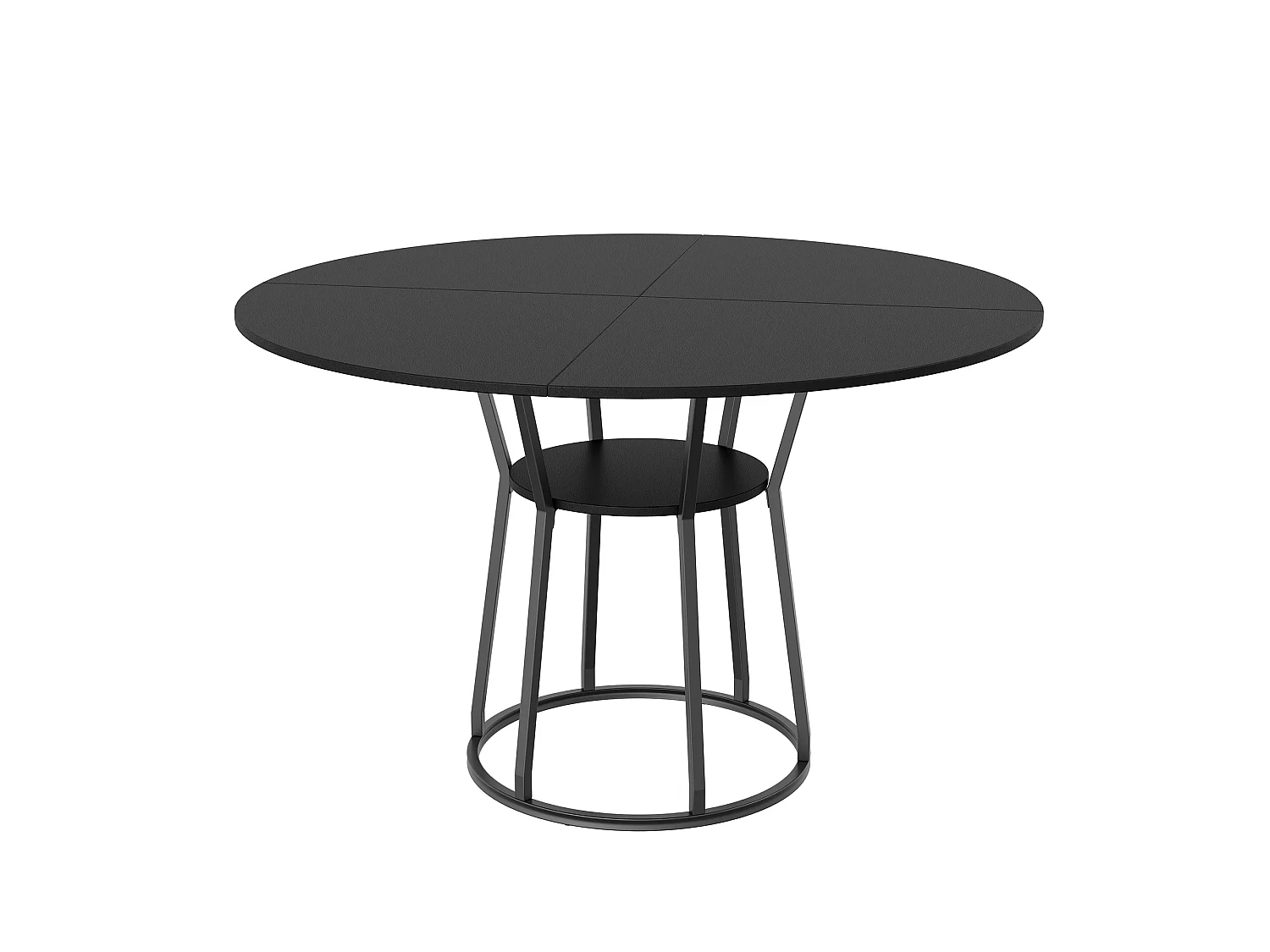 DreamMespace Table à Manger Ronde 120 cm - Table Repas 6 Personnes avec Étagère de Rangement Intégrée, Design Épuré Noir