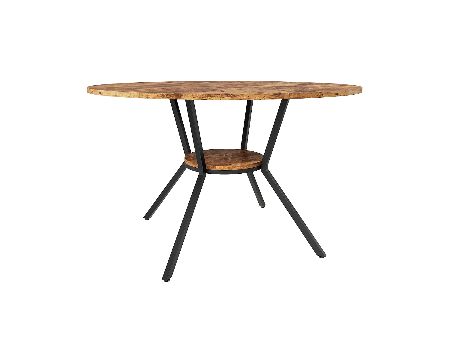 DreamMespace Table à Manger Ronde 120 cm - Table Repas avec Étagère de Rangement Double Plateau 4 à 6 Personnes, Style Moderne Marron Chêne Fumé