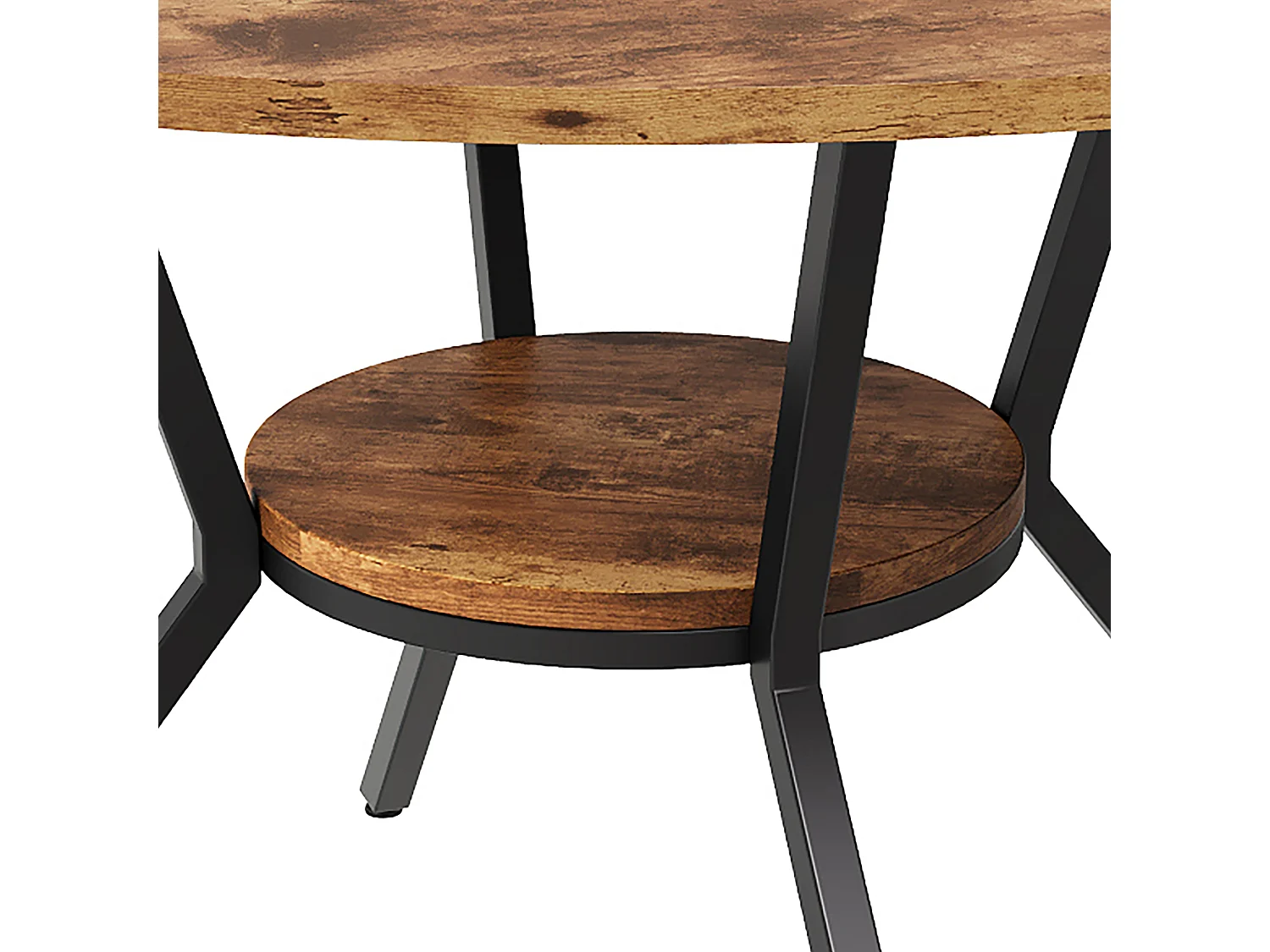 DreamMespace Table à Manger Ronde 120 cm - Table Repas avec Étagère de Rangement Double Plateau 4 à 6 Personnes, Style Moderne Marron Chêne Fumé