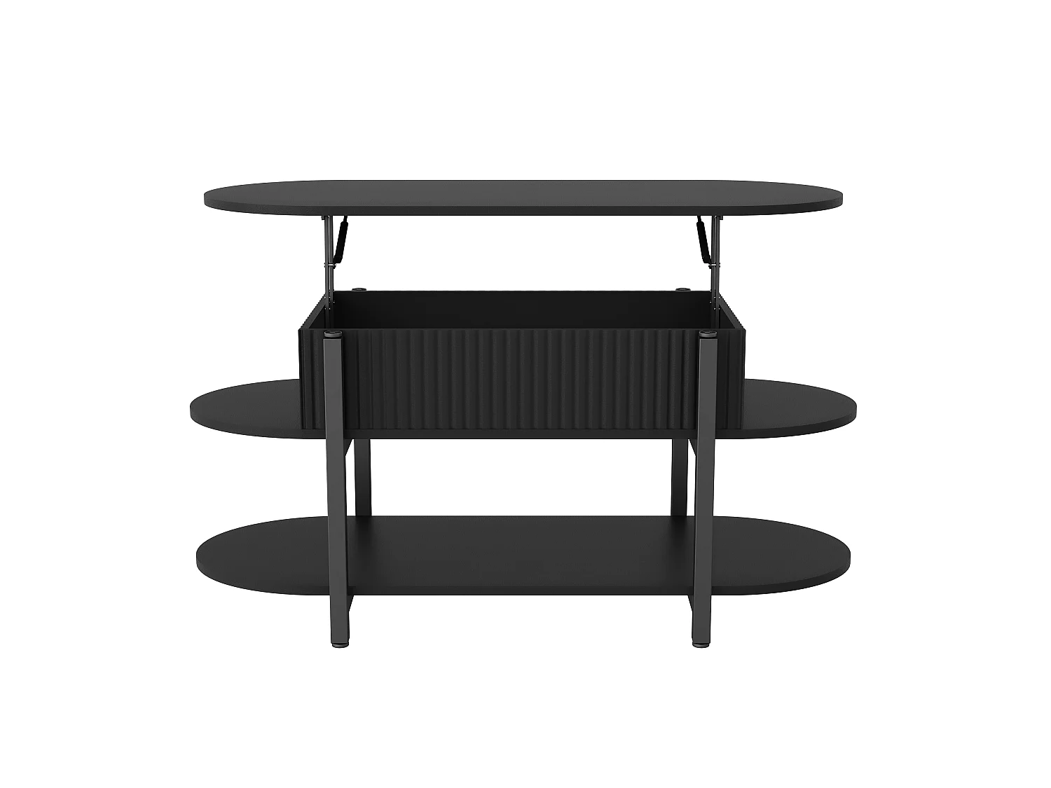 DreamMespace Table Basse Relevable 106x45 cm - Meuble de Rangement Salon avec Coffre et Étagères, Panneau et Métal Noir