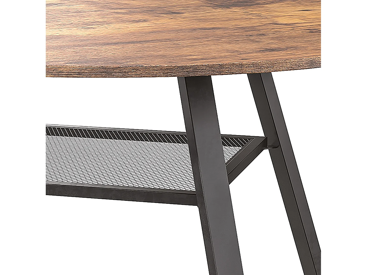 DreamMespace Table à Manger Ronde 120 cm - avec Étagère de Rangement Intégrée 4-6 Personnes, Effet Bois Chêne Foncé et Métal Noir