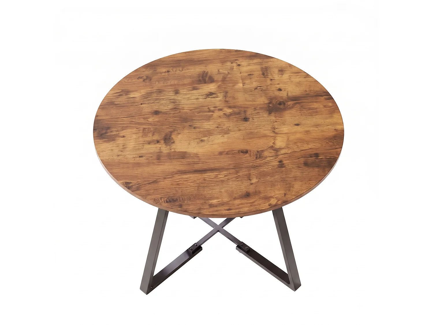 DreamMespace Table à Manger Ronde 120 cm - avec Étagère de Rangement Intégrée 4-6 Personnes, Effet Bois Chêne Foncé et Métal Noir