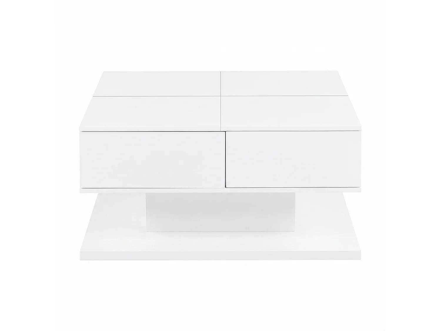 DreamMespace Table Basse 72x72 cm Relevable avec Rangement & Tiroirs, Éclairage LED Blanc Laqué