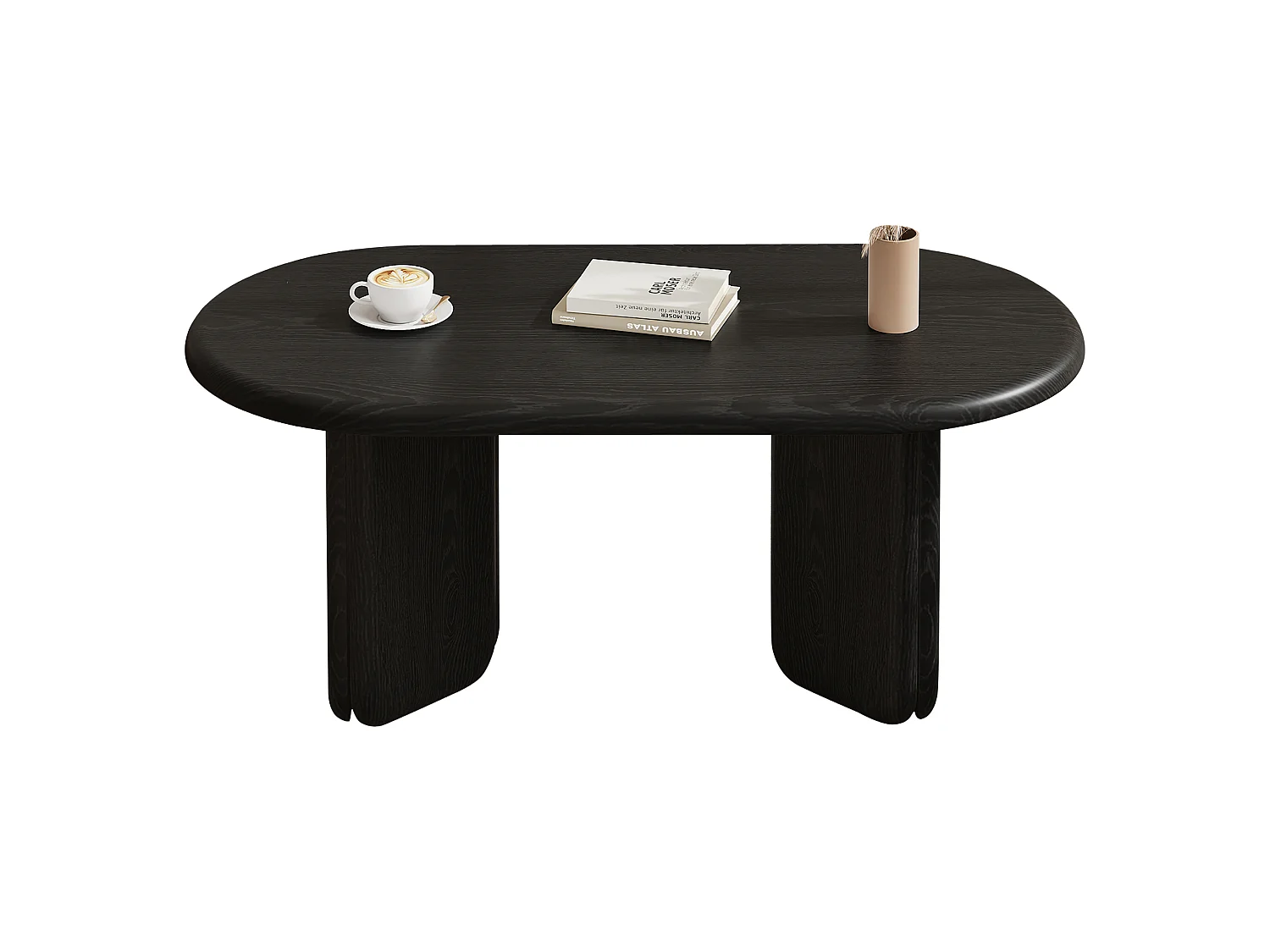 DreamMespace Table Basse Ovale 99x50x40 cm - Meuble de Salon Scandinave avec Piétement Géométrique, MDF Noir