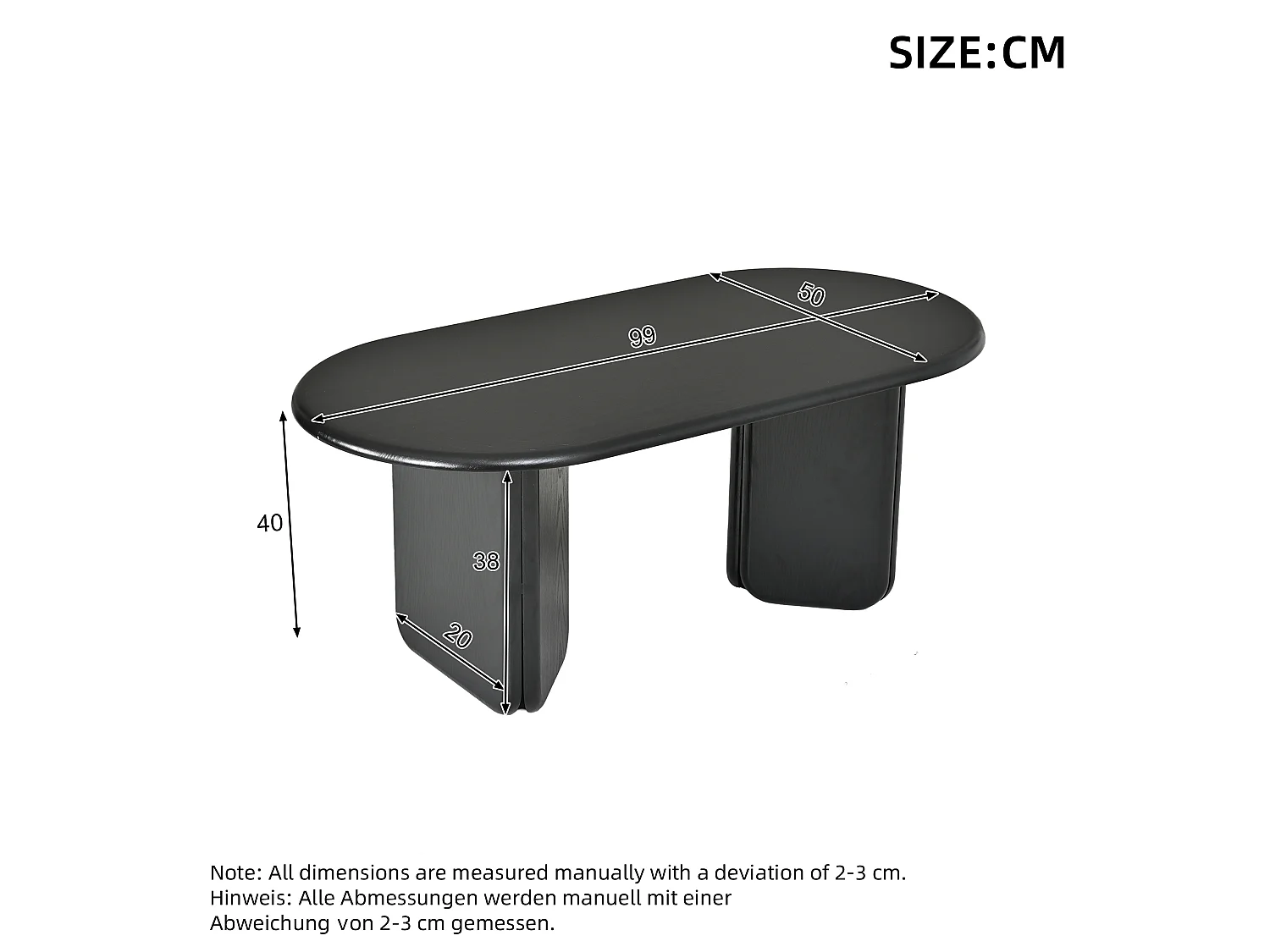DreamMespace Table Basse Ovale 99x50x40 cm - Meuble de Salon Scandinave avec Piétement Géométrique, MDF Noir