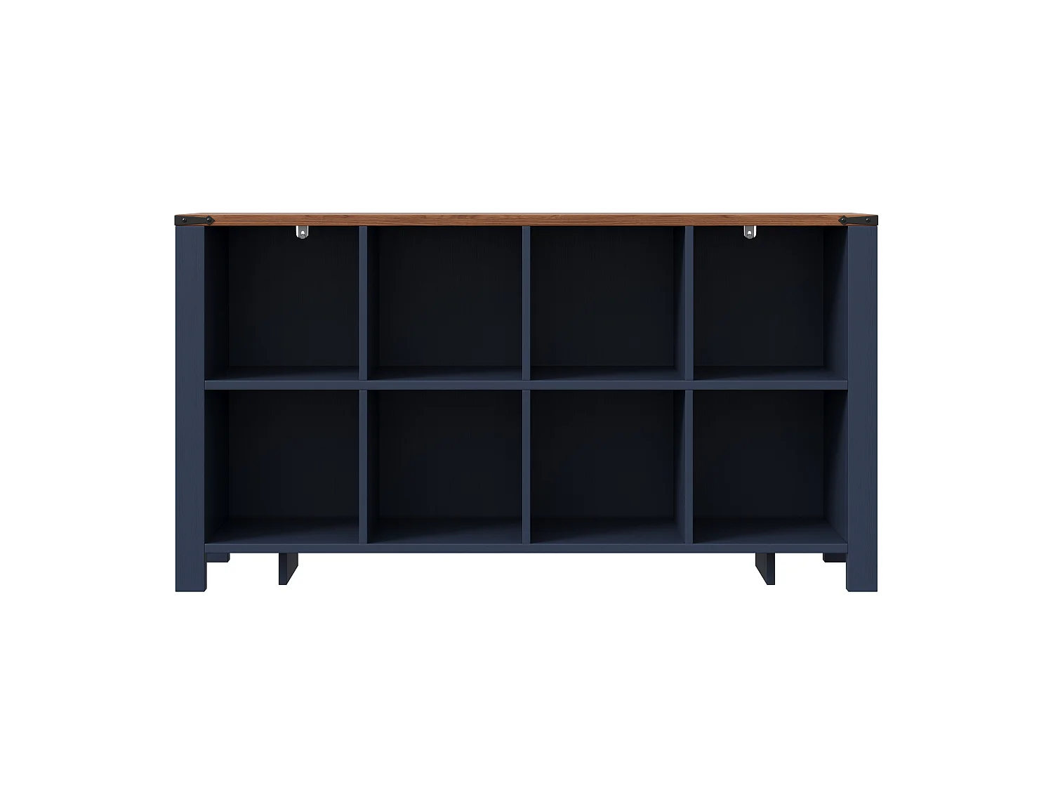 DreamMespace Buffet 140x34x75 cm - Meuble de Rangement 8 Cases Ouvertes, Étagère Horizontale Style Champêtre, Bleu Nuit