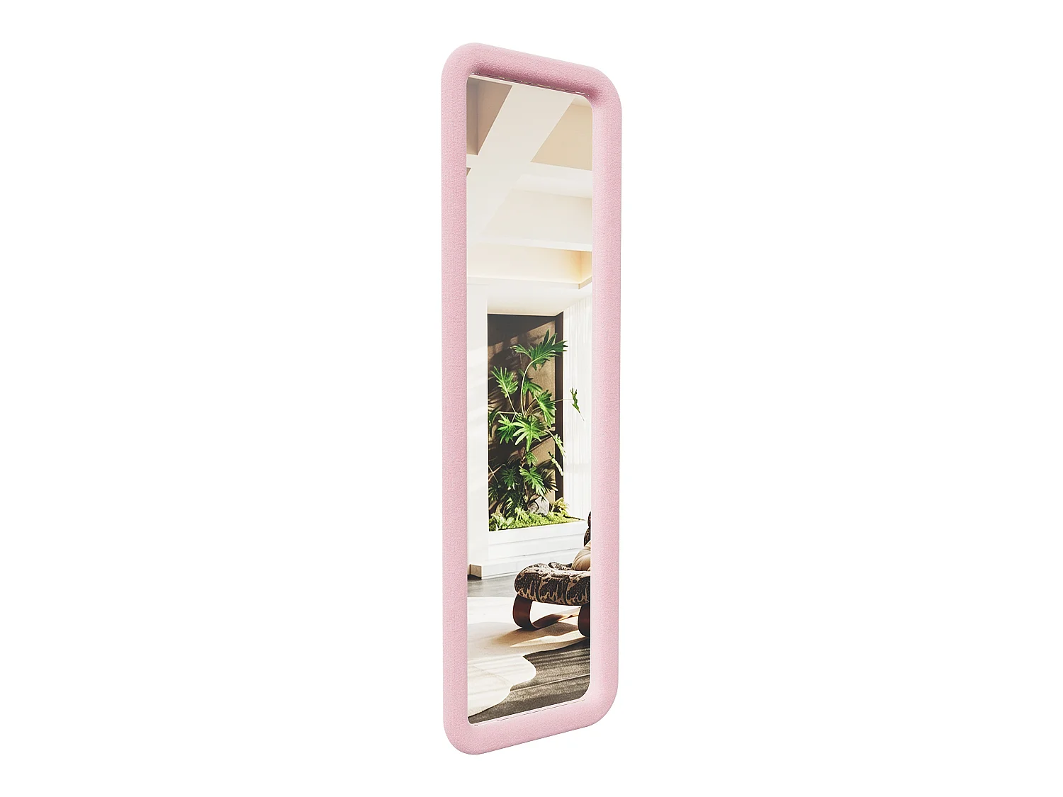 DreamMespace Grand Miroir sur Pied 160x50 cm - Miroir Pleine Longueur Mural Forme Arche Flanelle Douce, Rose