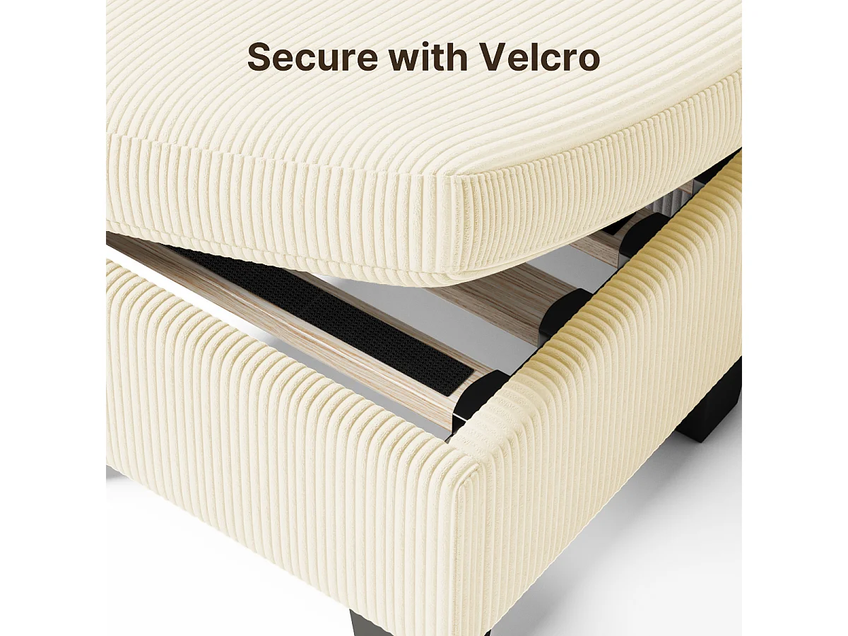Canapé d'angle modulable 3 places velours côtelé crème avec méridiennepour petit espace