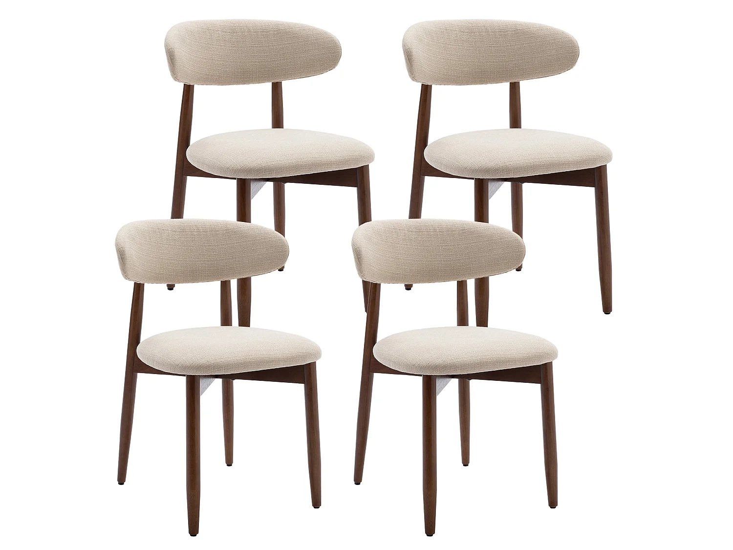 Ensemble table extensible noyer foncé avec 4 chaises de salle à manger beiges