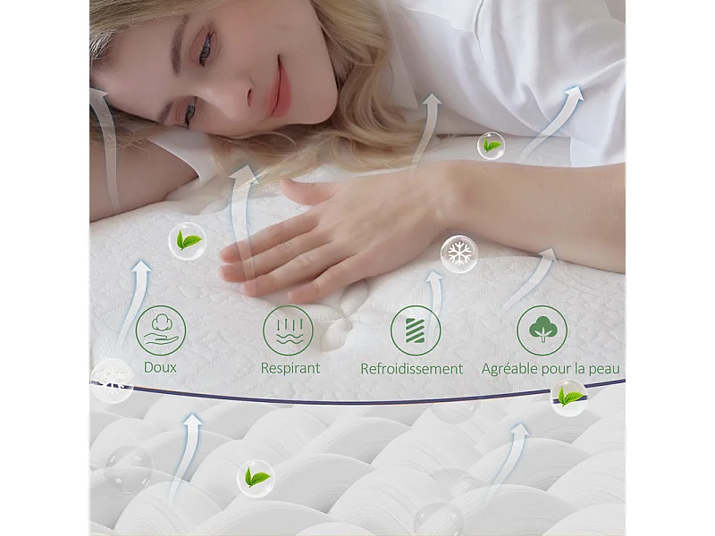 Matelas 140x200 cm - Ressorts Ensachés 7 Zones H3 - Hauteur 32 cm - Mousse Mémoire de Forme Viscoélastique - Soutien Ferme pour Dos & Confort Premium