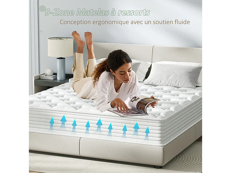 Matelas 140x200 cm - Ressorts Ensachés 7 Zones H3 - Hauteur 32 cm - Mousse Mémoire de Forme Viscoélastique - Soutien Ferme pour Dos & Confort Premium