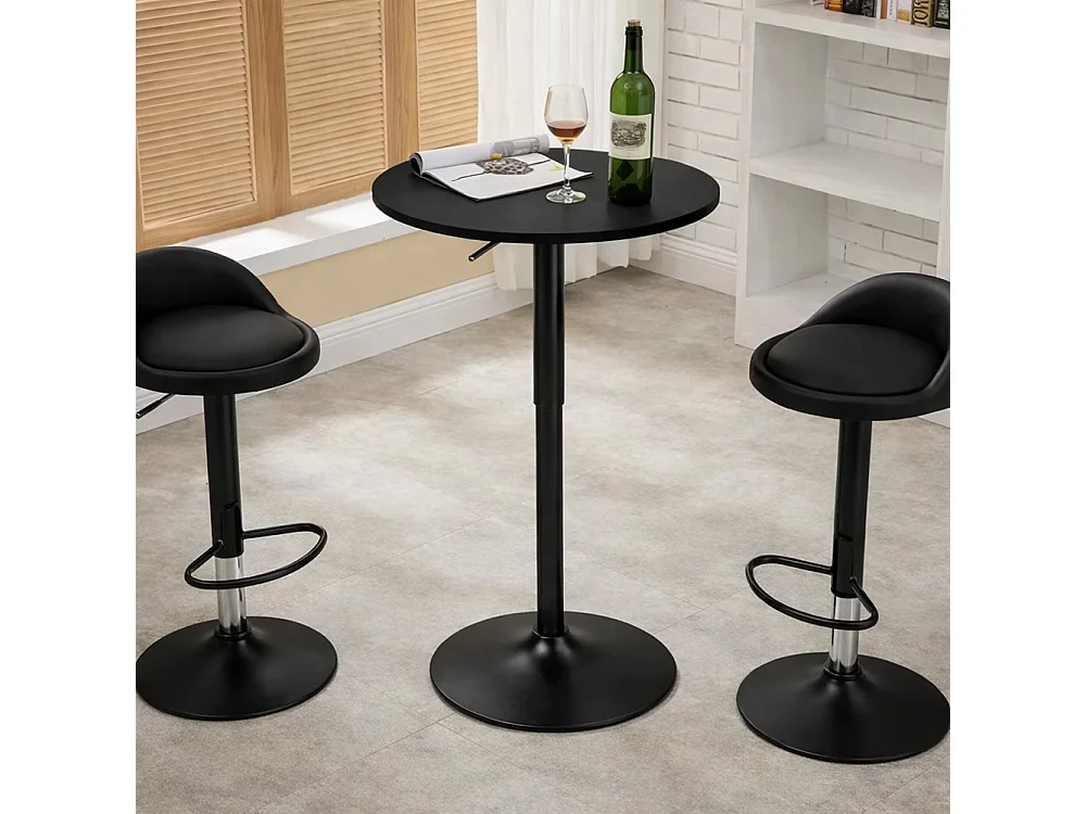 Tavolo Bar Girevole Nero Diametro 60cm con Altezza Regolabile per Bar Ristoranti