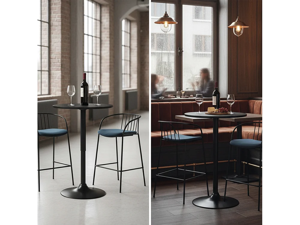 Tavolo Bar Girevole Nero Diametro 60cm con Altezza Regolabile per Bar Ristoranti