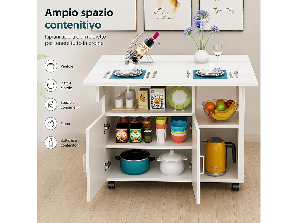 Tavolo Tavolino Mobile Cucina con Scaffali Armadietto Salvaspazio Portaoggetti