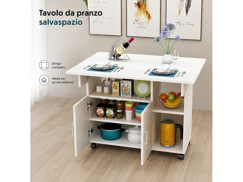 Tavolo Tavolino Mobile Cucina con Scaffali Armadietto Salvaspazio Portaoggetti