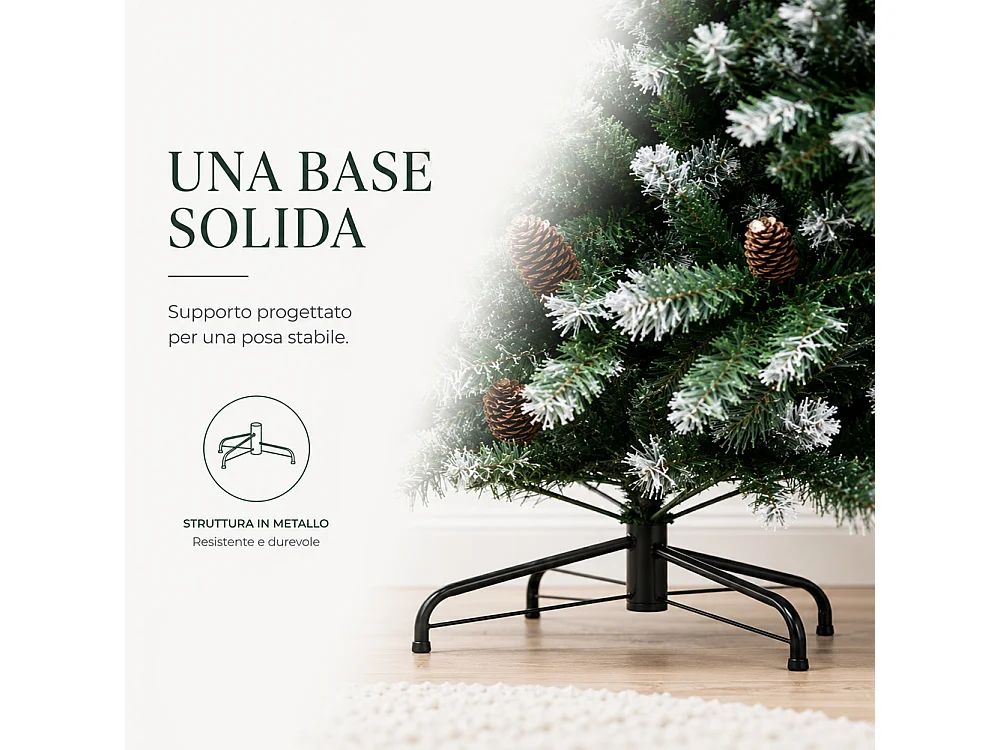 Albero di Natale Tirolese 180 cm Innevato con Pigne Addobbo Natalizia Foltissima
