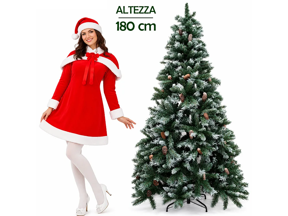 Albero di Natale Tirolese 180 cm Innevato con Pigne Addobbo Natalizia Foltissima