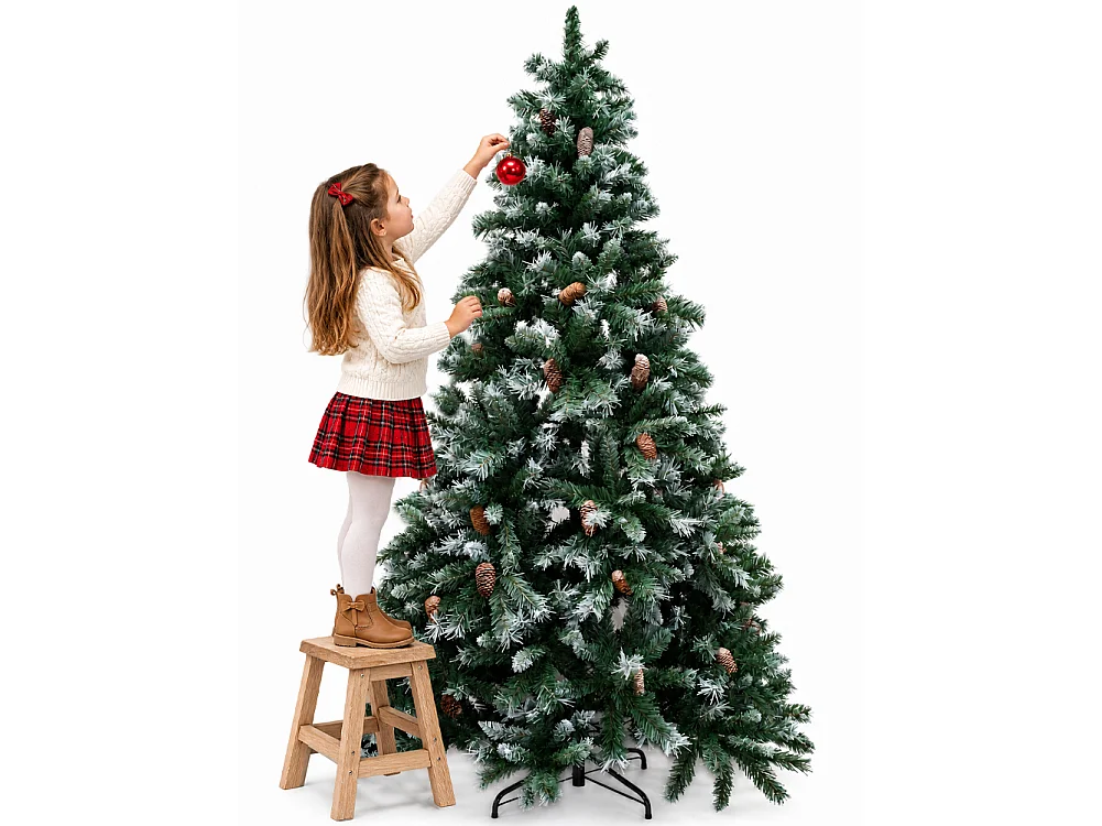 Albero di Natale Tirolese 180 cm Innevato con Pigne Addobbo Natalizia Foltissima