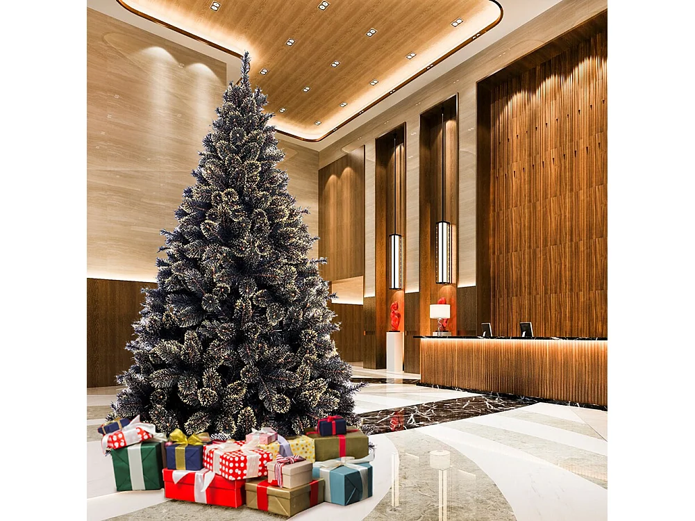 Albero di Natale Luxury 210cm 1106 Punte Nero e Oro Base a Croce Design Premium