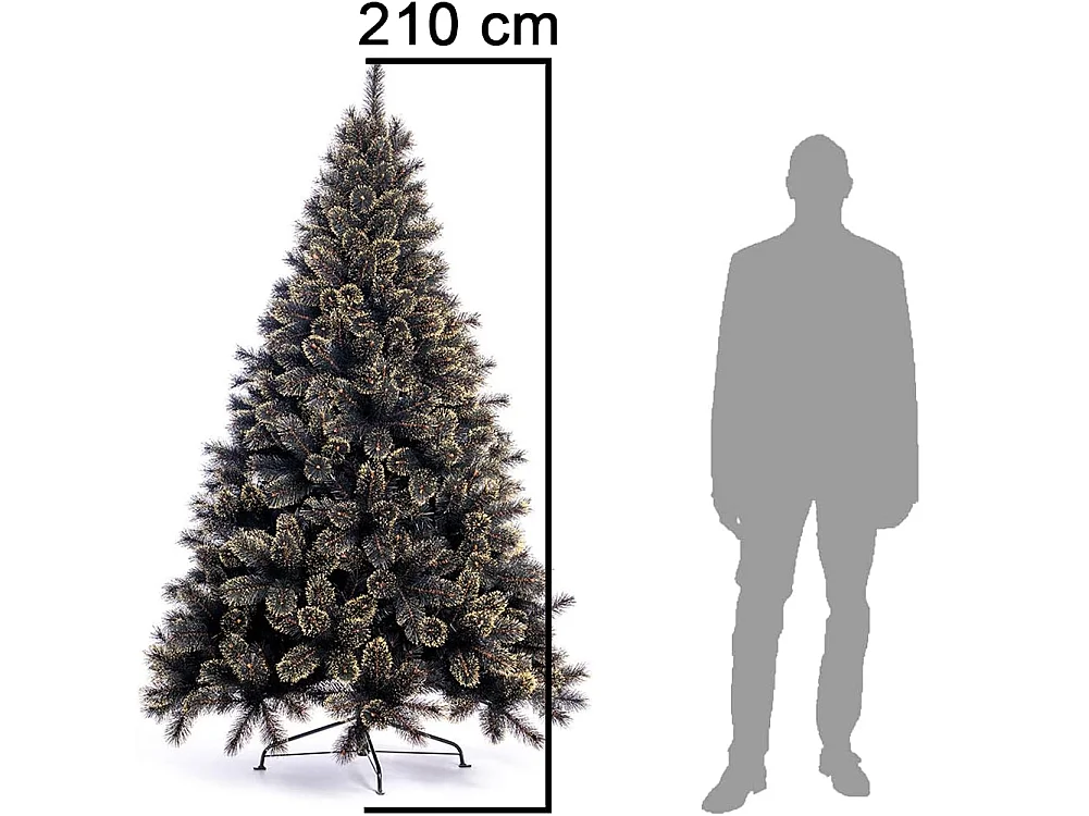 Albero di Natale Luxury 210cm 1106 Punte Nero e Oro Base a Croce Design Premium