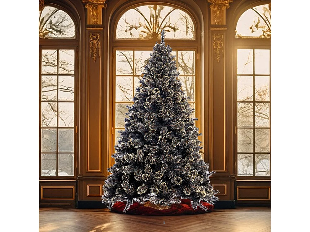 Albero di Natale Luxury 210cm 1106 Punte Nero e Oro Base a Croce Design Premium