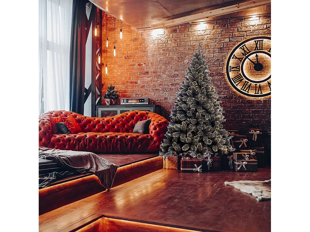 Albero di Natale Luxury 210cm 1106 Punte Nero e Oro Base a Croce Design Premium