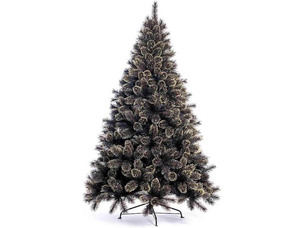 Albero di Natale Luxury 210cm 1106 Punte Nero e Oro Base a Croce Design Premium