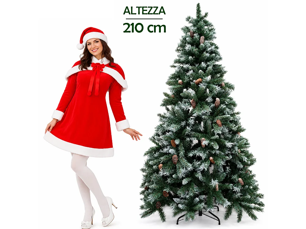Albero di Natale Tirolese 210 cm Innevato con Pigne Addobbo Natalizia Foltissima
