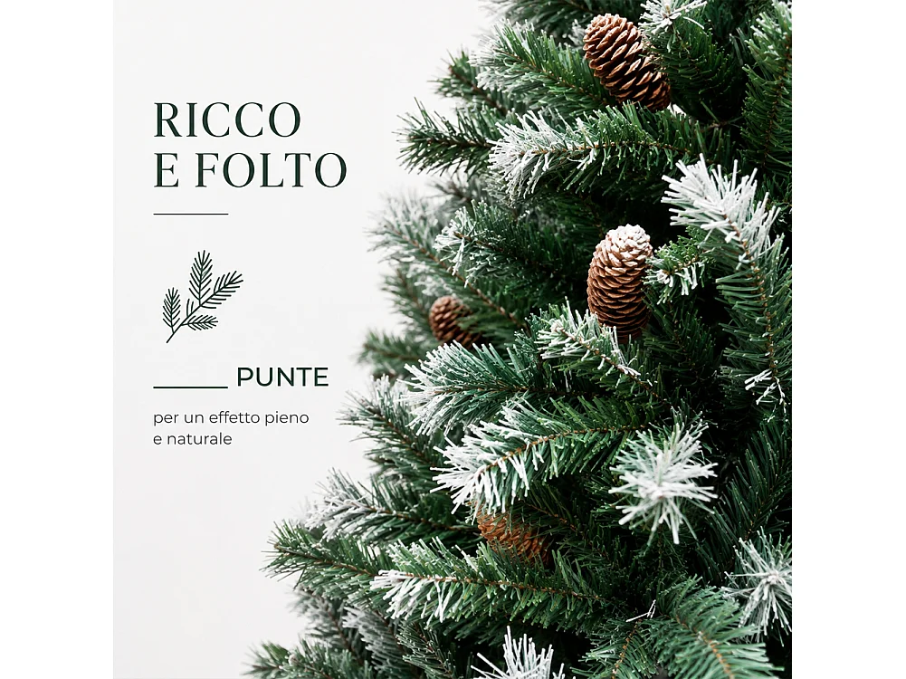 Albero di Natale Tirolese 210 cm Innevato con Pigne Addobbo Natalizia Foltissima