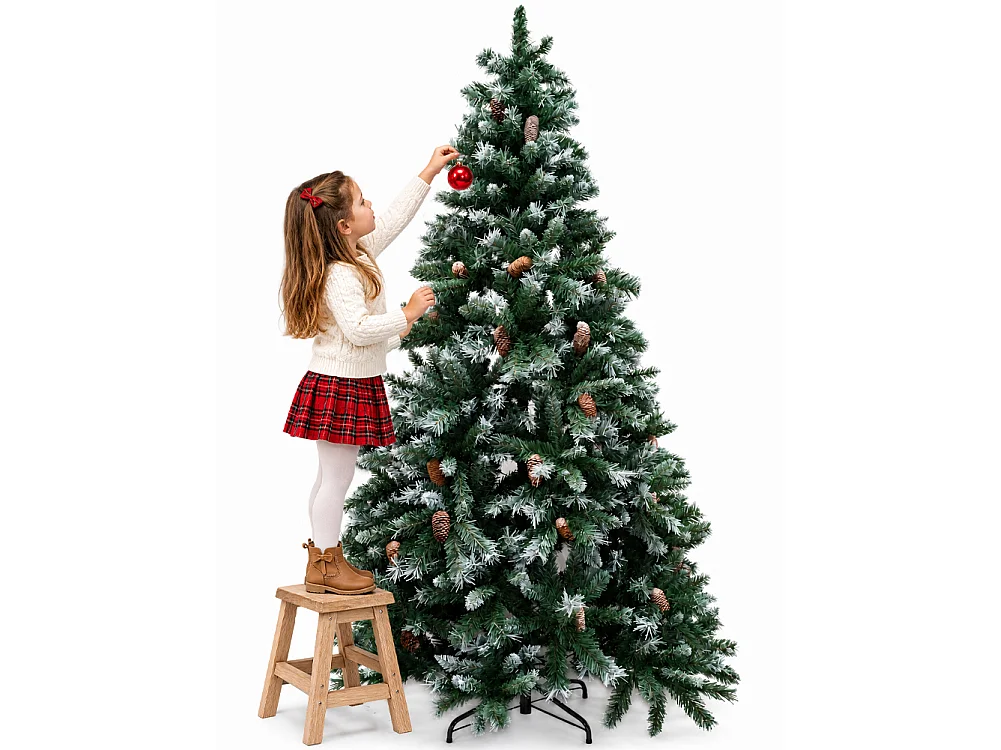 Albero di Natale Tirolese 210 cm Innevato con Pigne Addobbo Natalizia Foltissima