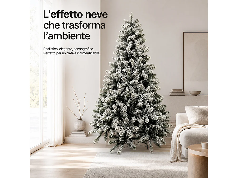 Albero di Natale Nebraska 180 cm Innevato Addobbo Natalizio Folto Foltissimo