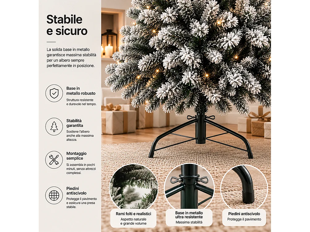 Albero di Natale Nebraska 180 cm Innevato Addobbo Natalizio Folto Foltissimo