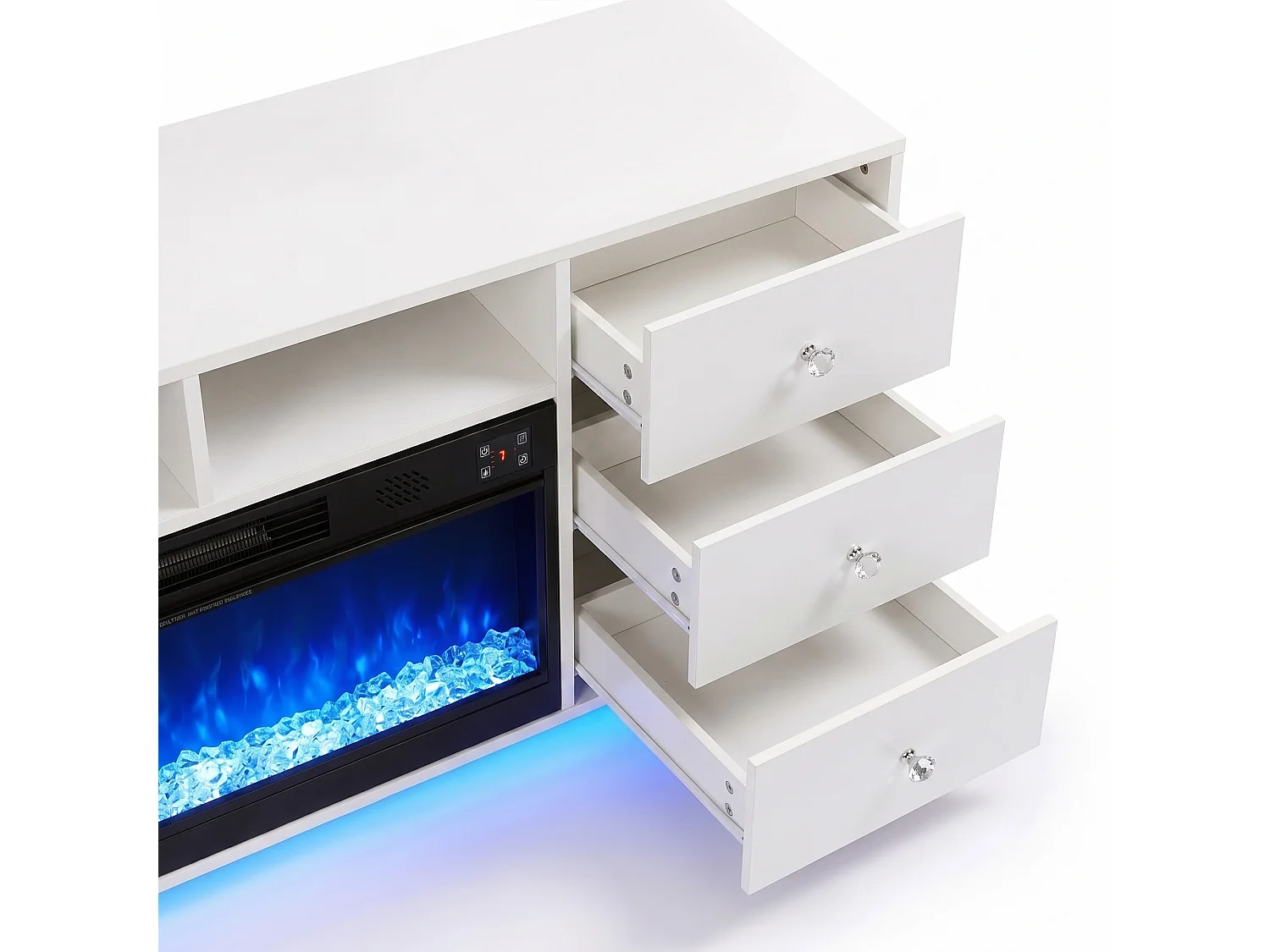 Meuble TV avec Cheminée Électrique Chauffante & Éclairage LED RGB - Blanc