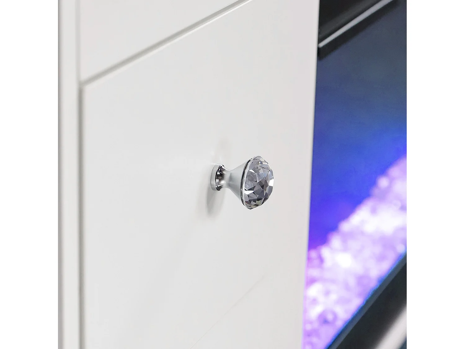 Meuble TV avec Cheminée Électrique Chauffante & Éclairage LED RGB - Blanc