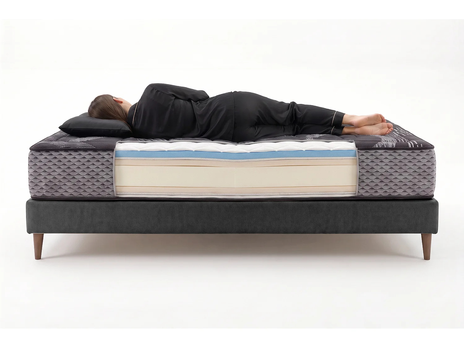 Visco-elastisch Matrass Titanium Black Multizone - 150X190 cm - Moonia