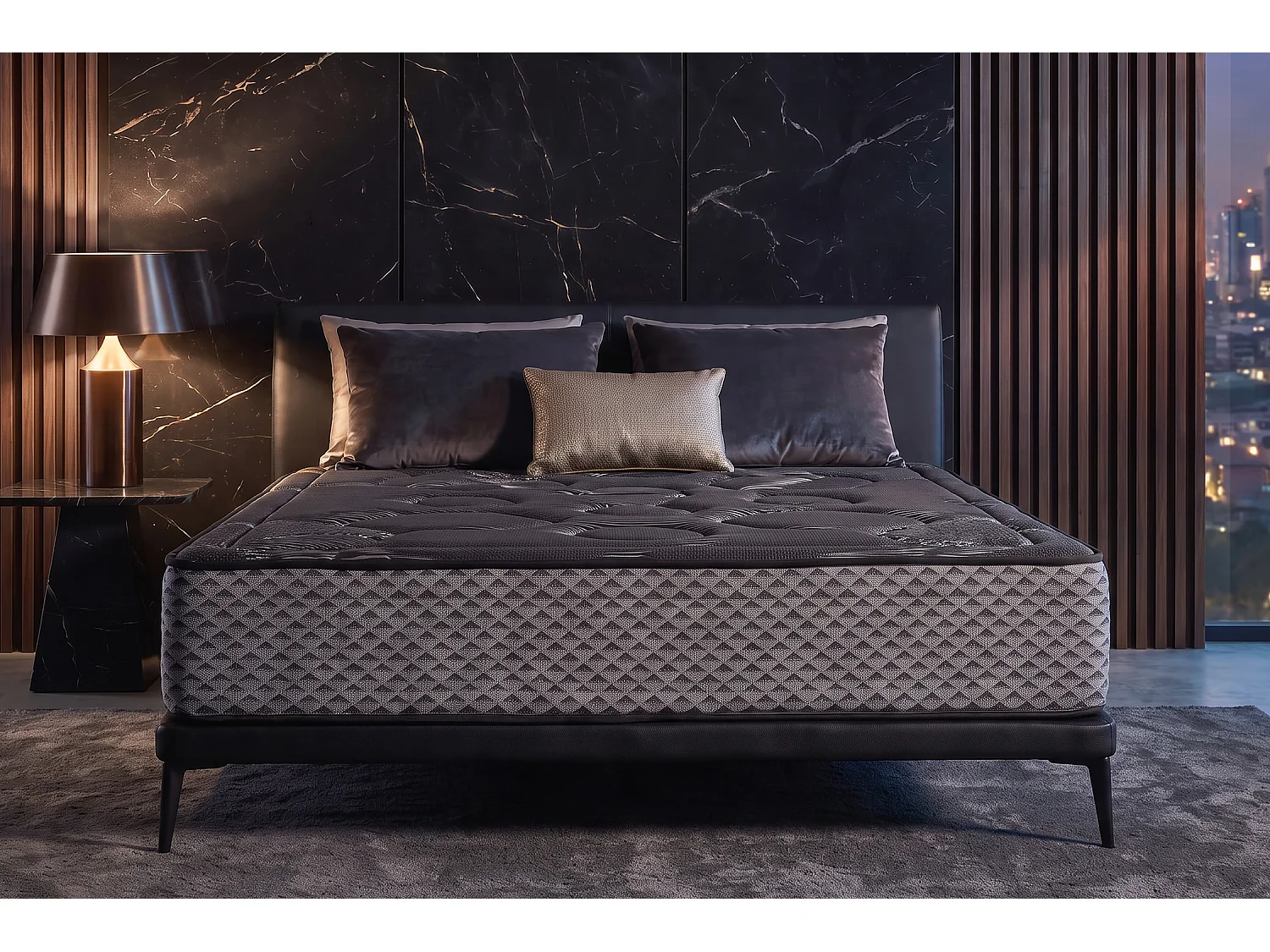 Matelas Mousse à memoire de forme Titanium Black Multizone - 90X200 cm - Moonia