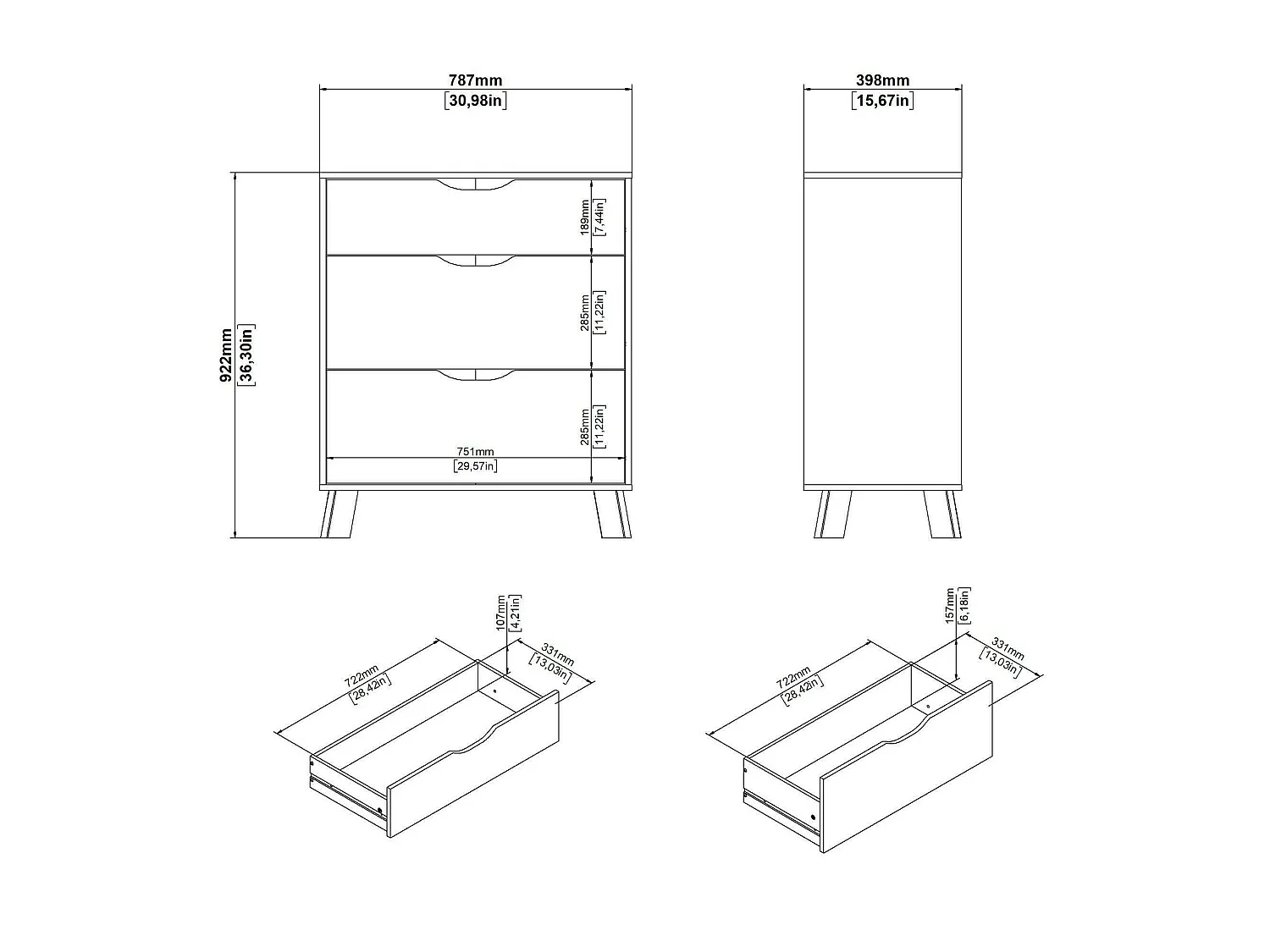 Commode Drinco, Commode polyvalente, Commode de chambre, Meuble avec tiroirs, 79x40 h92 cm, Chêne clair et Blanc