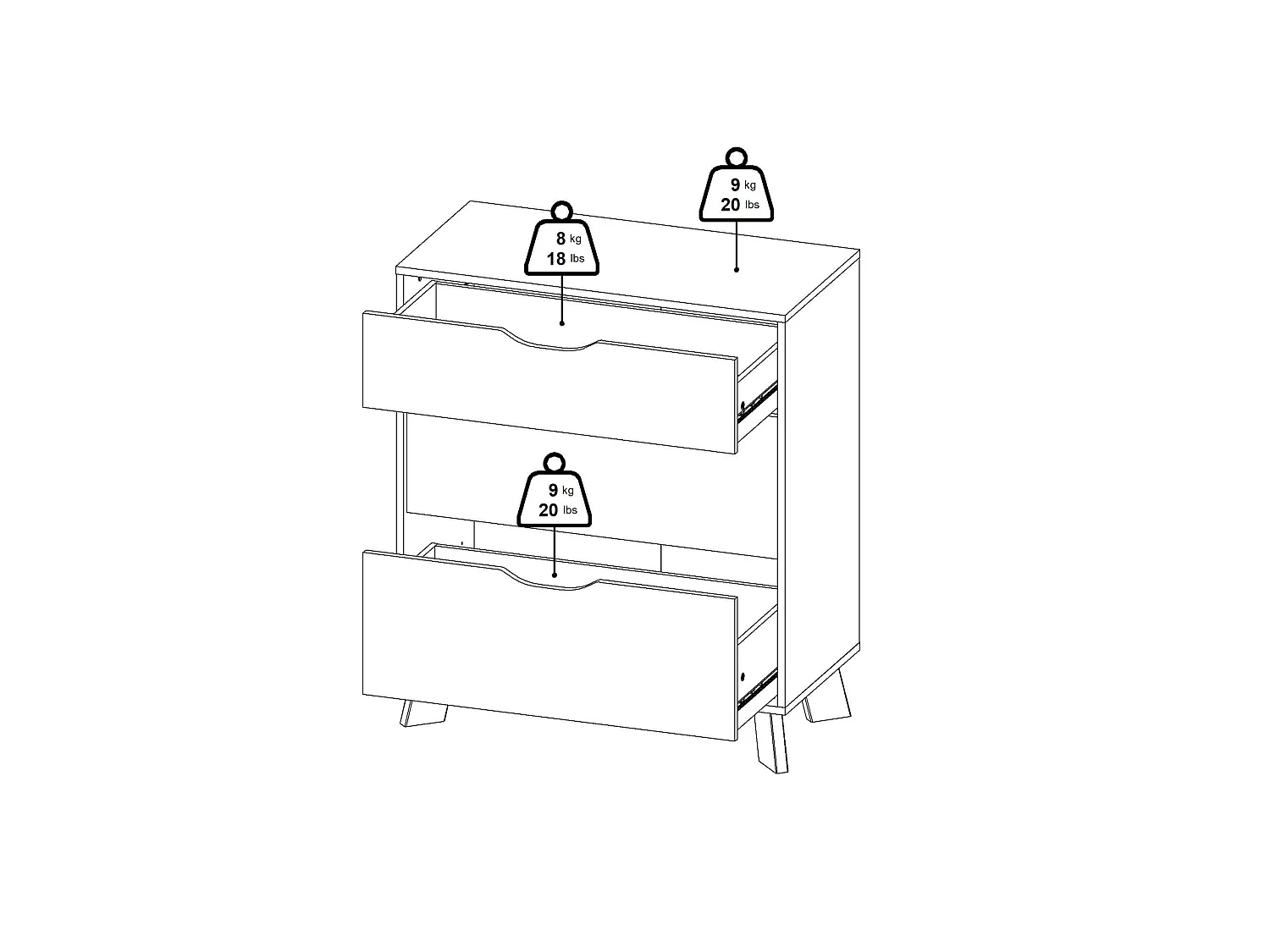 Commode Drinco, Commode polyvalente, Commode de chambre, Meuble avec tiroirs, 79x40 h92 cm, Chêne clair et Blanc