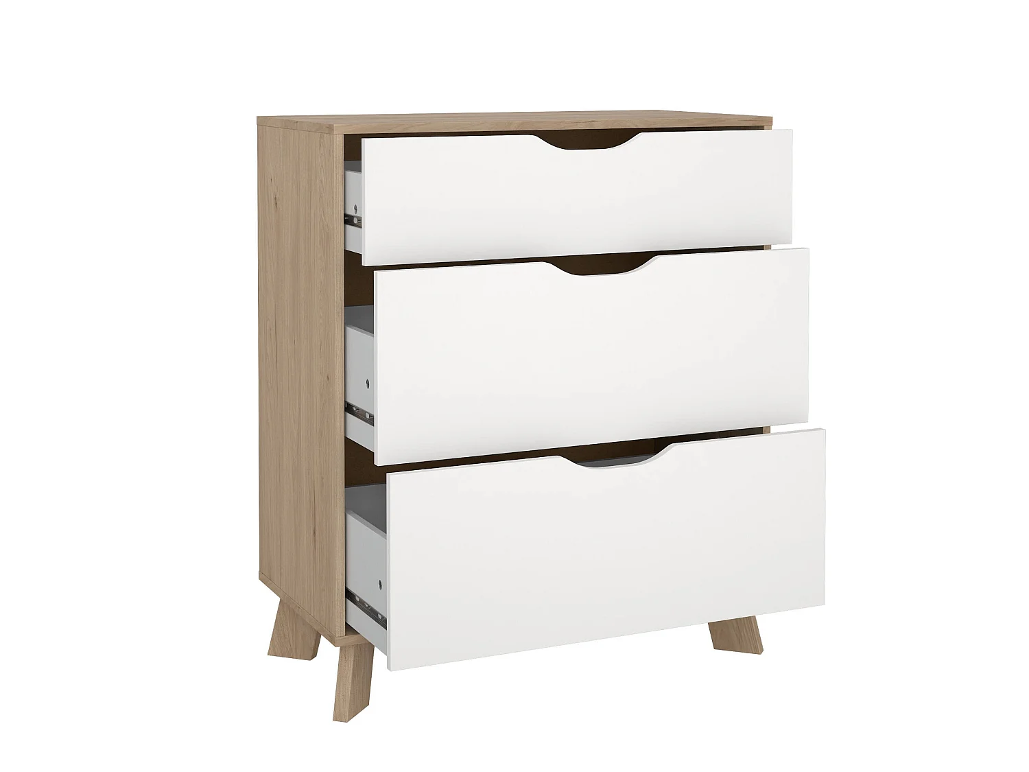 Commode Drinco, Commode polyvalente, Commode de chambre, Meuble avec tiroirs, 79x40 h92 cm, Chêne clair et Blanc