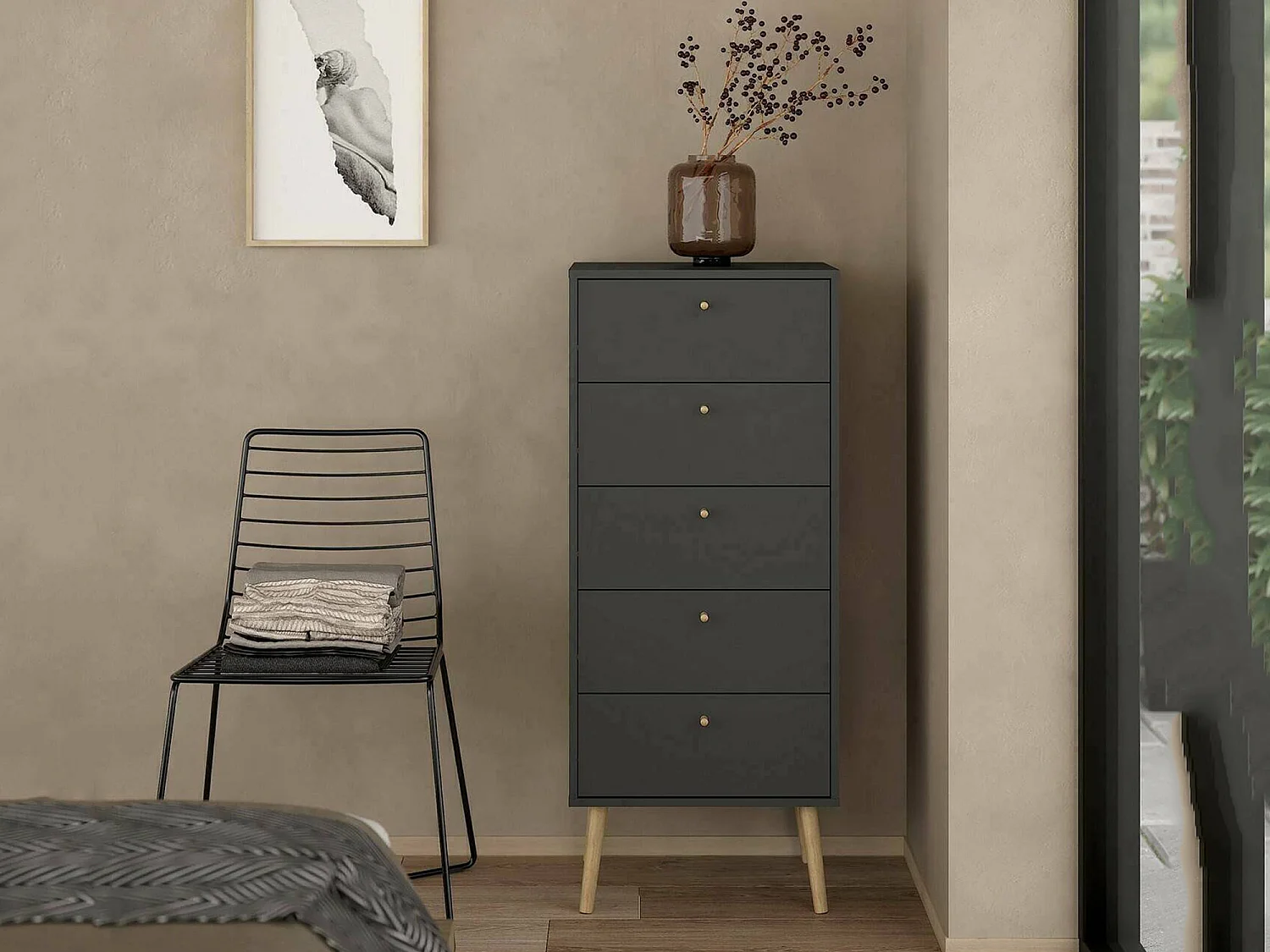 Cajonera Driv, Cómoda multiusos, Cómoda de dormitorio, Gabinete con cajones, 50x39 h120 cm, Gris