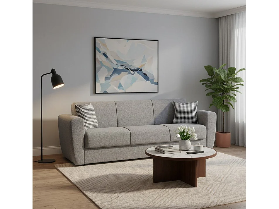 Canapé Dcorv, Canapé conteneur 3 places linéaire, Canapé de salon en tissu rembourré avec ouverture clic-clac, 223x84xh80 cm, Gris
