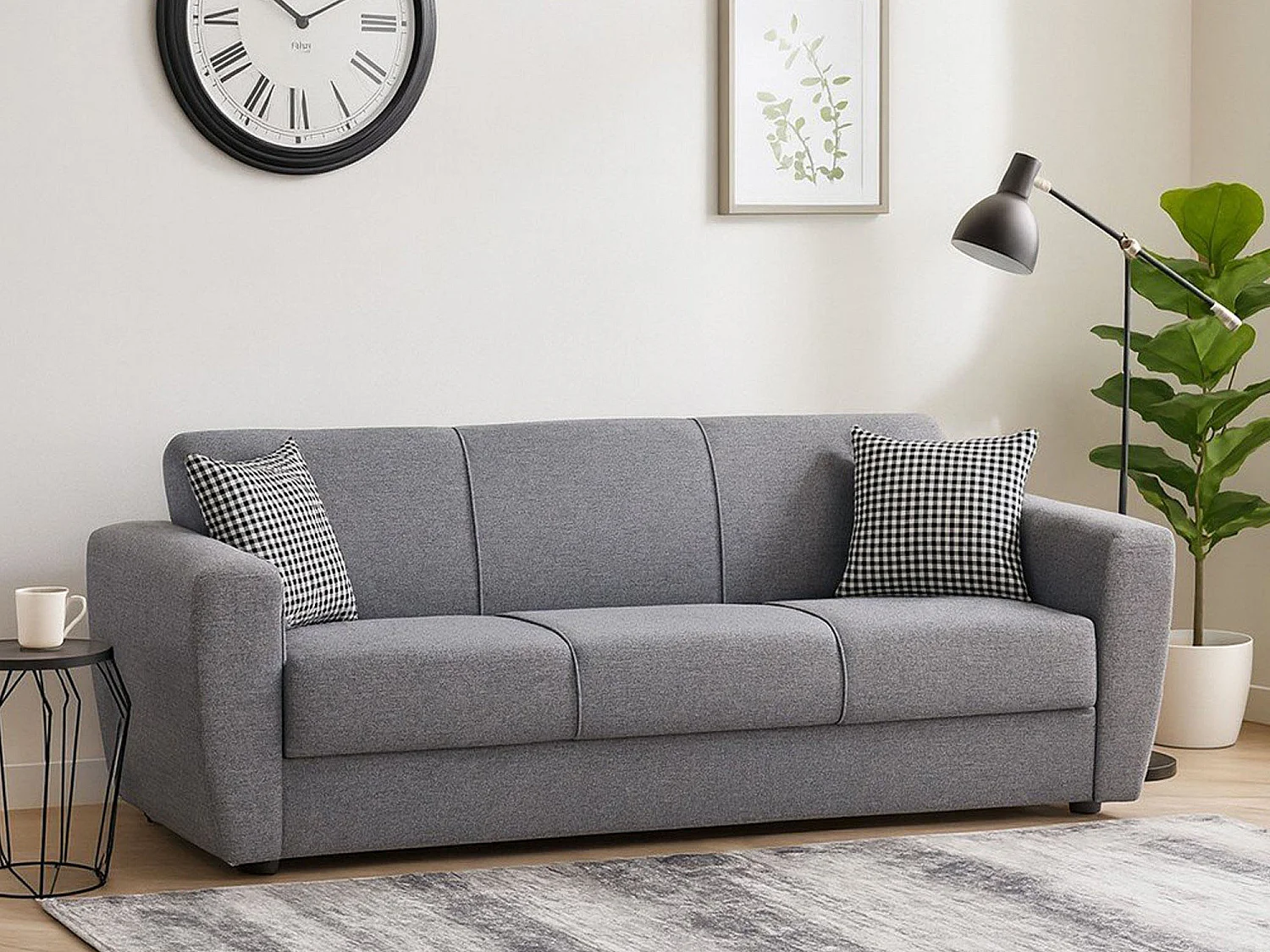 Canapé Dcorv, Canapé conteneur 3 places linéaire, Canapé de salon en tissu rembourré avec ouverture clic-clac, 223x84xh80 cm, Gris