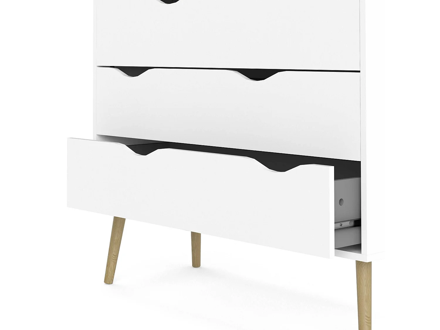 Commode à cinq tiroirs, blanc et chêne, Mesures 98 x 100 x 39 cm