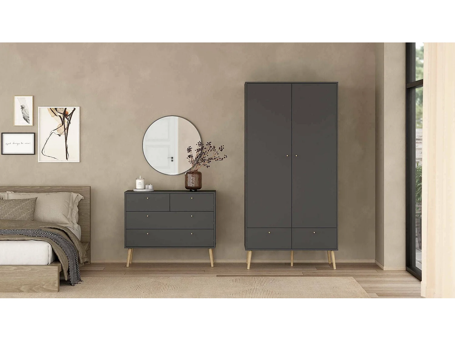 Cajonera Dromol, Cómoda multiusos, Cómoda de dormitorio, Gabinete con cajones, 99x39 h82 cm, Gris